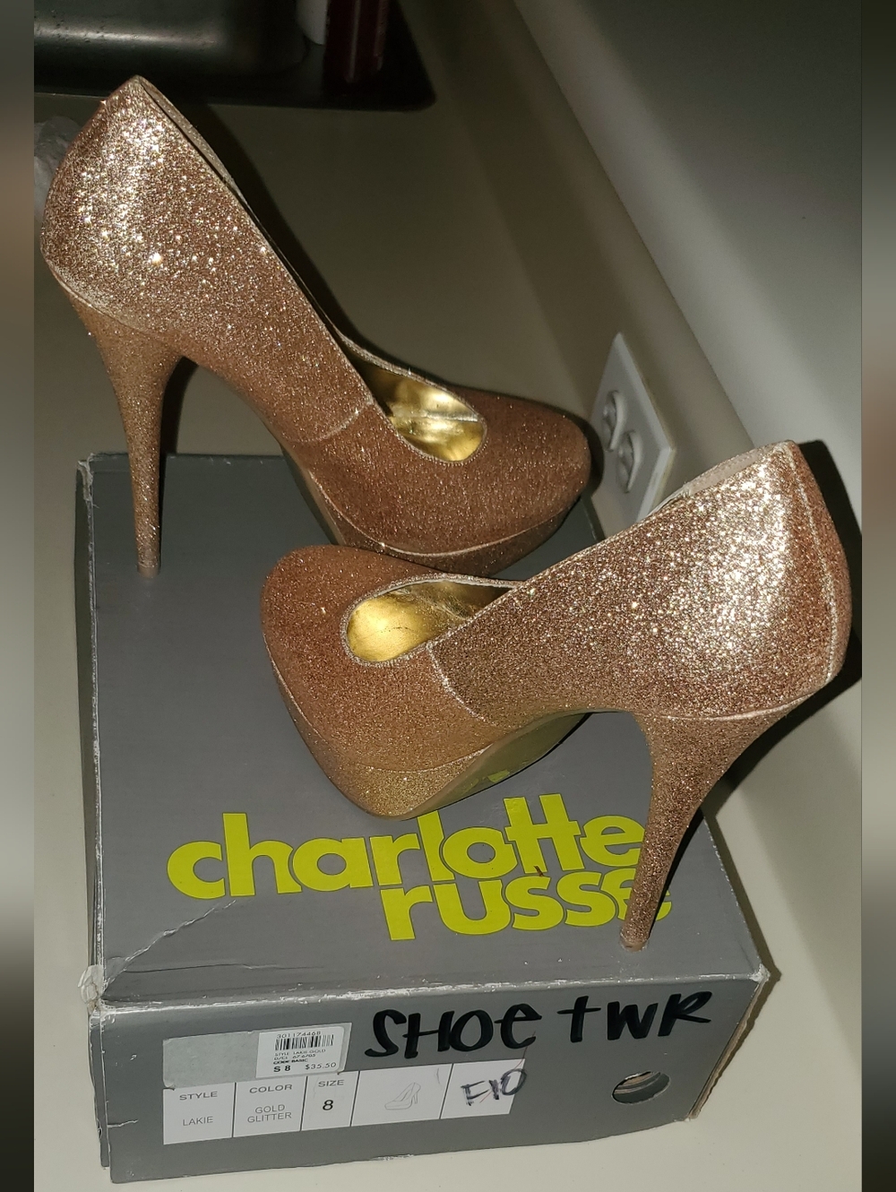 Charlotte Russe Rose Gold Glitter Platform Stiletto Heels